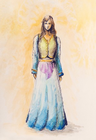 sketch of mystical woman  in beautiful ornamental dressの写真素材