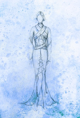 sketch of mystical woman  in beautiful ornamental dress  inspired by middle age designの写真素材