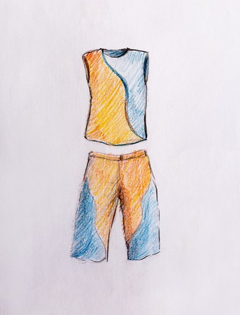 drawing male clothes, color pencil sketch on paperの写真素材