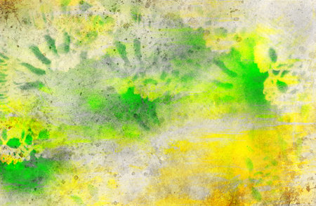 yellow and green watercolor with textures added, and ornament structure, watercolor painted backgroundの写真素材
