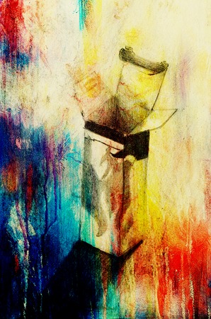 drawing of box with matches on abstract backgroundの写真素材