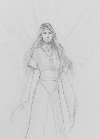 drawing of mystical angel woman in beautiful historic dressの写真素材