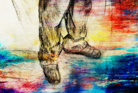 art drawing man legs and color abstract  backgroundの写真素材