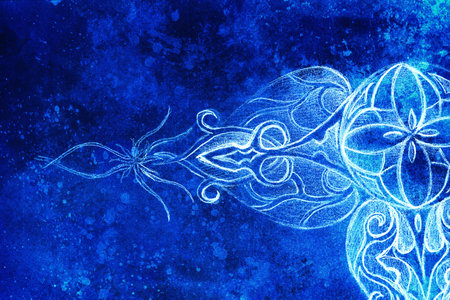 Ornamental mandala. Original hand draw and computer collage. Blue color structure. Winter effectの写真素材