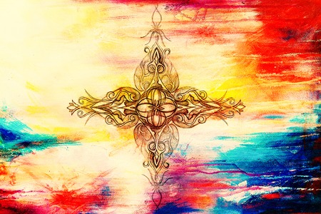Ornamental mandala. Original hand draw and computer collageの写真素材