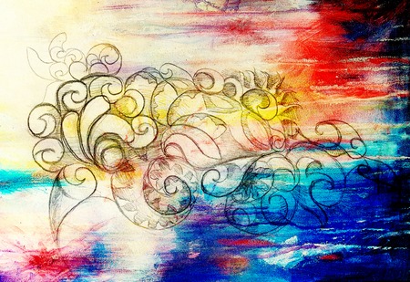 Ornamental Drawing. Original hand draw and computer collage. Color structureの写真素材