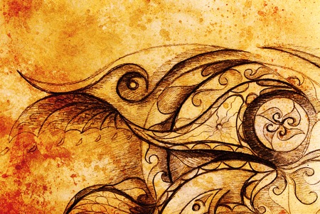 Ornamental Drawing. Original hand draw and computer collage. Color structureの写真素材