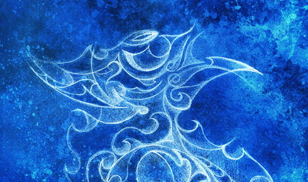 ornamental filigran drawing with frozen winter time feelingt, spiral and abstract linear structure pattern Color effect and Computer collageの写真素材