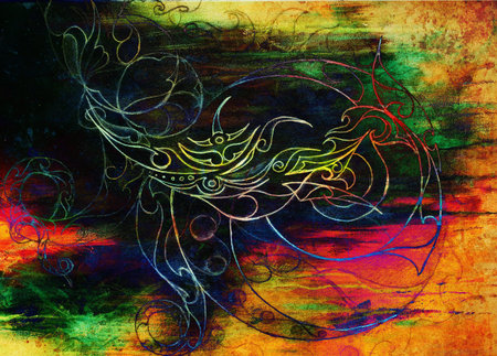 Ornamental Drawing. Original hand draw and computer collage. Color structureの写真素材