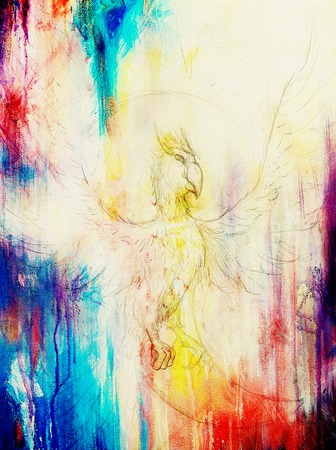 drawing of phoenix. computer collage and color structureの写真素材