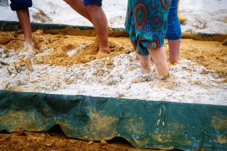 Preparing for the mass natural clay plasters, natural way without technologyの写真素材