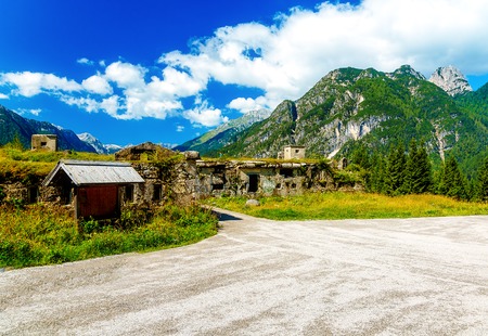 Fortress ruins of World War 2 in mountainの写真素材