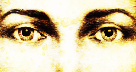 harmonic peaceful spiritual eyes, graphic collage on white backgroundの写真素材