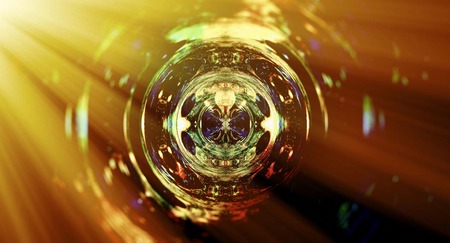 graphic concept of music in space, cosmic sound waves, computer design, music concept with sun raysの写真素材