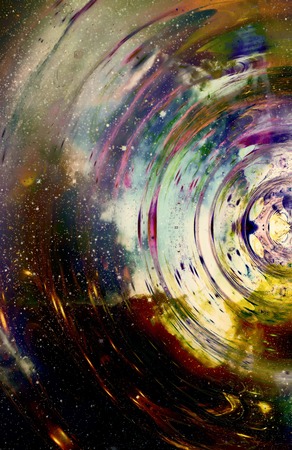 graphic concept of music in space, cosmic sound waves, computer design, music conceptの写真素材