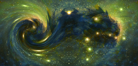 Cosmic dragon in space and stars, blue cosmic abstract backgroundの写真素材