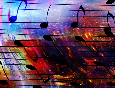 music notes in space with stars. abstract color background. Music conceptの写真素材