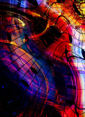 graphic design illustration of notes and note lines in circle structure, music conceptの写真素材