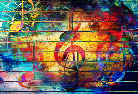 beautiful abstract colorful collage with music notes and the violin clefの写真素材