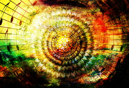 solar mandala amids music notes symboliting music inspirationの写真素材