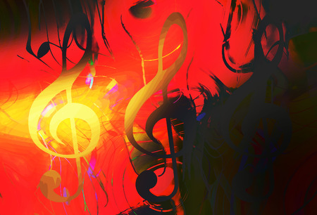 abstract music theme background with clef, modern design, fire effectの写真素材