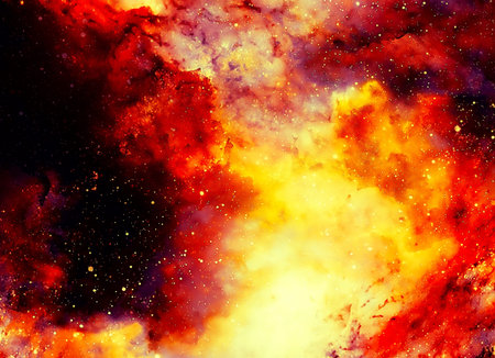 Cosmic space and stars, color cosmic abstract background. Fire effect in space. Copy spaceの写真素材