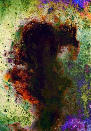 Watercolor abstract painting and computer collage. Color background with spotsの写真素材