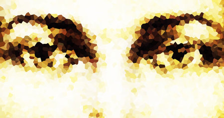 harmonic peaceful spiritual eyes, graphic collage on white background. mosaic effect.の写真素材