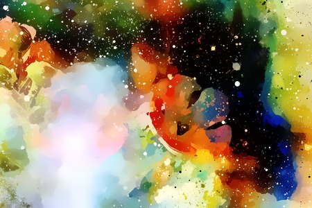 Abstract colorful watercollor design with flower and spots. computer art.の写真素材