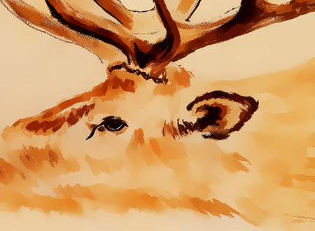 detail of dear head with eye, sketch in sepia tones, monochromatic graphic version.の写真素材