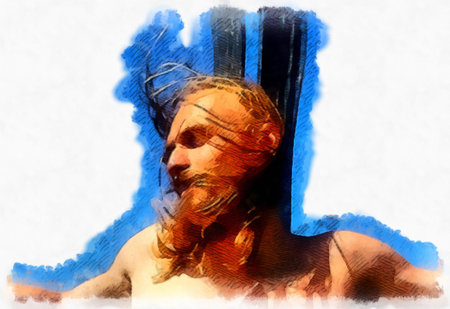 Jesus on the cross, Close-up portrait. Computer painting.の写真素材