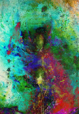 Watercolor abstract painting and computer collage. Color background with spots.の写真素材