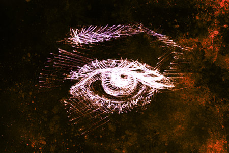Drawing of woman eye on graphic background with structure effect.の写真素材