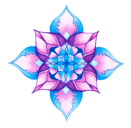 color ornamental mandala on white paper background.の写真素材