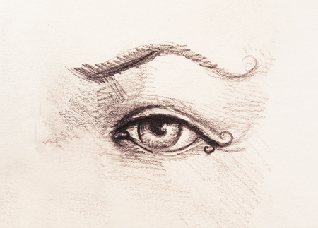 sketch of woman eye with eyebrow, drawing on abstract background.の写真素材