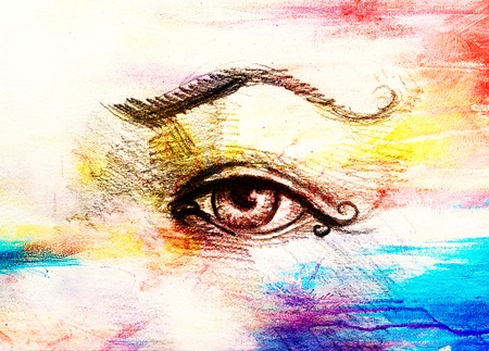 sketch of woman eye with eyebrow, drawing on abstract background.の写真素材