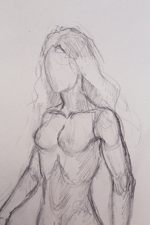 Sketch woman. pencil drawing on old paper.の写真素材