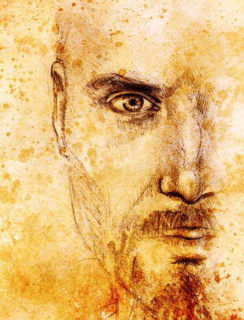 Mystic man. pencil drawing on old paper. Color effect.の写真素材