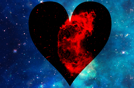 Heart in cosmic space, color cosmic abstract background.の写真素材