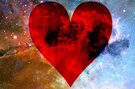 Heart in cosmic space, color cosmic abstract background.の写真素材