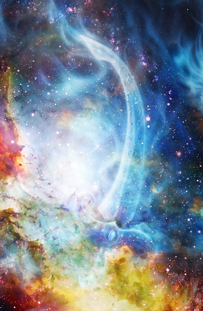 Ornamental fire sword. Original painting in color cosmic background. Computer collageの写真素材