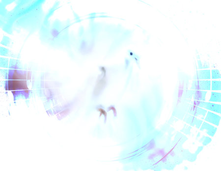 Dove in cosmic space and music note. Painting and graphic design.の写真素材