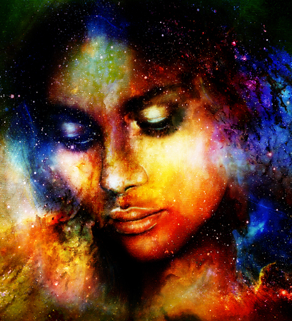 Goddess Woman in Cosmic space. Cosmic Space background.の写真素材