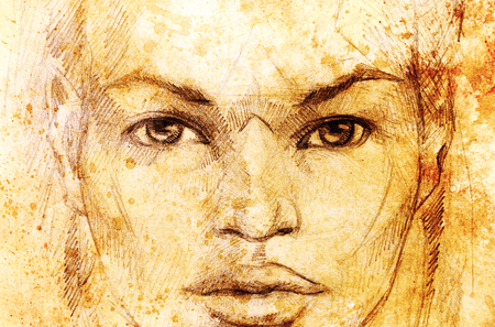 Mystic man. pencil drawing on old paper. Color effect.の写真素材