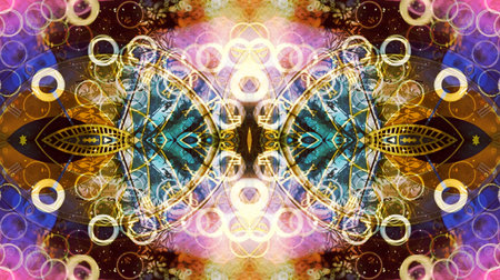 astrological symbol Zodiac. Abstract color background. Computer collage.の写真素材