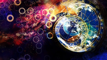 astrological symbol Zodiac in cloud. Abstract color background. Computer collage.