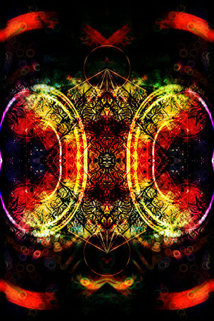 Merkaba on abstract color backgroundand light effect. Sacred geometry.