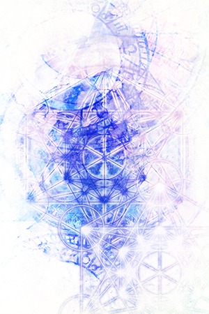 Light merkaba and zodiac and marble background.の写真素材