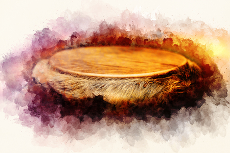 african djembe drum and softly blurred watercolor background.の写真素材
