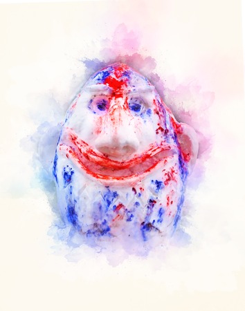 Color snow Goblin with a big smile and softly blurred watercolor background.の写真素材